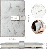 Diary with combination lock, waterproof leather, marble pattern, gray, 1 pack - Side View
