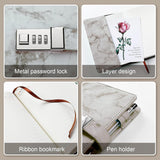 Diary with combination lock, waterproof leather, marble pattern, gray, 1 pack - 45-Degree Angle