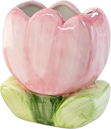 Storage Box - Cute Desk Ornaments - Ceramic Storage Bucket - Pink Tulip - 1 Pack