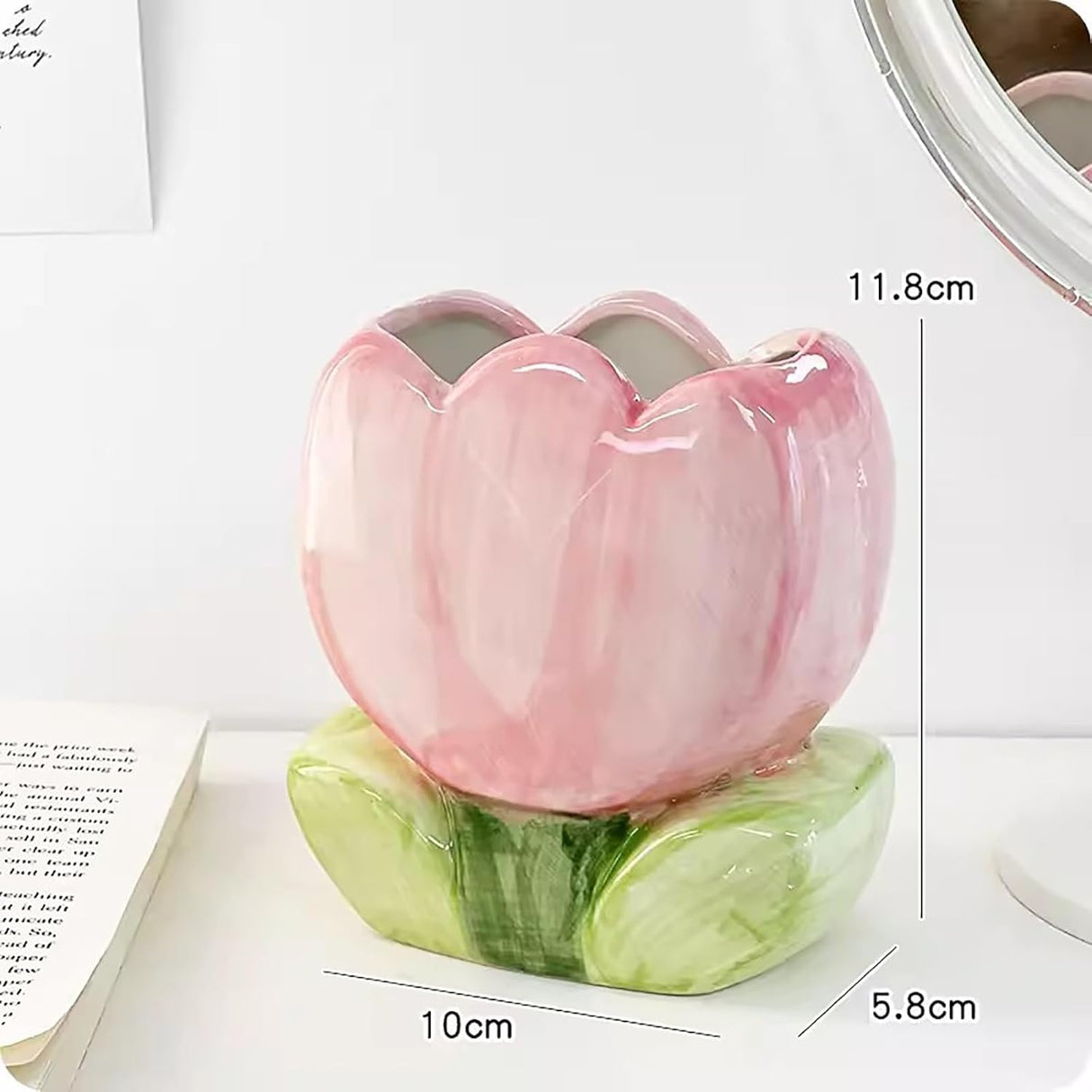 Storage Box - Cute Desk Ornaments - Ceramic Storage Bucket - Pink Tulip - 1 Pack