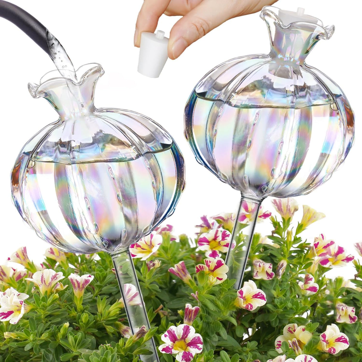 Large Plant Watering Balls (2-Pack), Iridescent Glass Cactus Self-Watering Globe, Glass Watering Device for Potted Plants - 4.7 oz/140 ml Capacity, Automatic Irrigation System, Cute Garden Gift