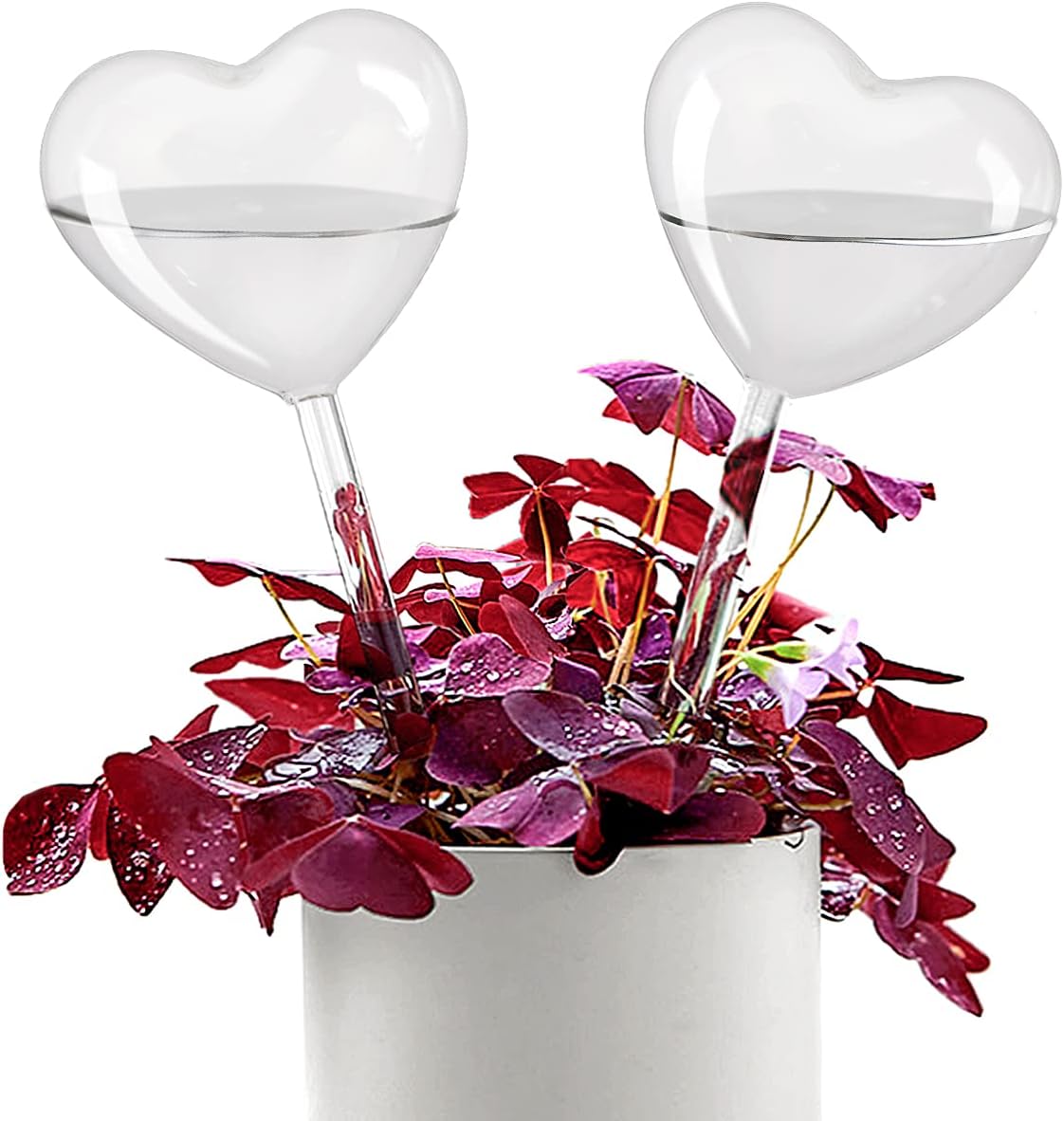 Self-watering plant watering balls, hand-blown glass plant watering balls, watering balls for indoor and outdoor plants, 2 hearts