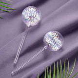 Glass Self-Watering Plant Balls, 2-Pack, Pearlescent, Clear Iridescent, Plant Watering Device, Diamond Pattern, Self-Watering Balls, Planter Insert, Decorative Holiday Watering Spikes - 45-Degree Angle