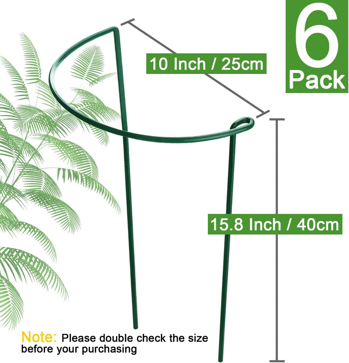 Plant Support Poles, 6-Pack Metal Peony Cages and Supports, Plant Support Cage for Garden Poles, Large Plant Support Ring for Outdoor and Indoor Use, Snake Plant, Peony, Flower Tendril (25cm W x 40cm H)