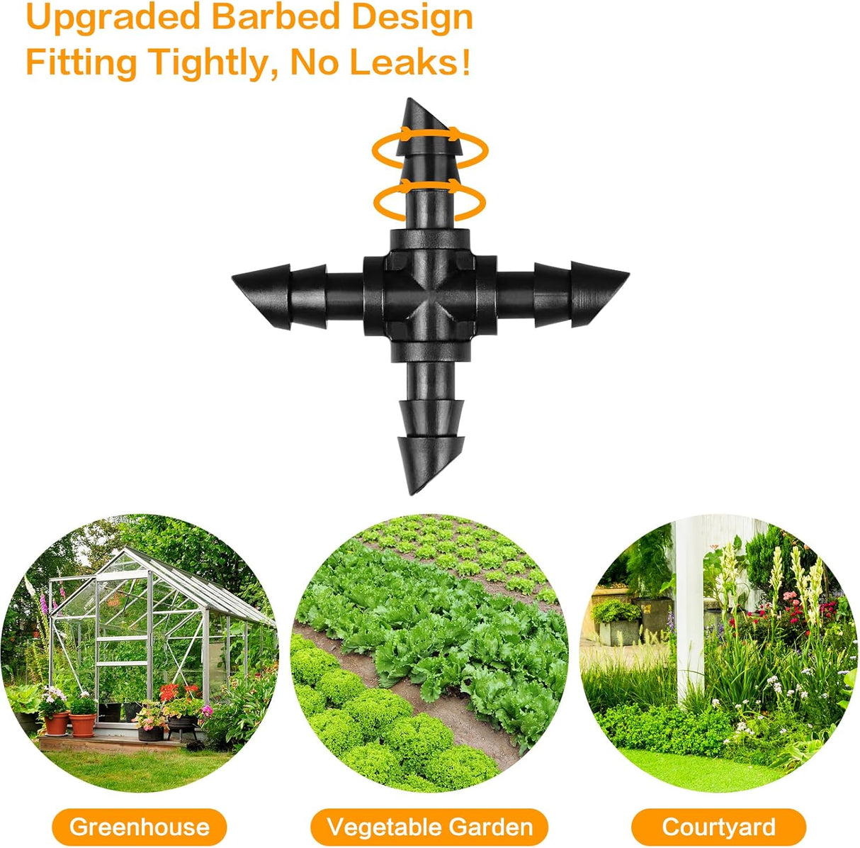 1/4" Drip Irrigation Universal Fittings, 45 Pieces Barbed 4-Way Cross Irrigation Fittings for 1/4 Inch Drip Hose, 4-Way Tee Fittings for Drip Hoses and T-Fittings for Sprinklers, Garden and Lawn
