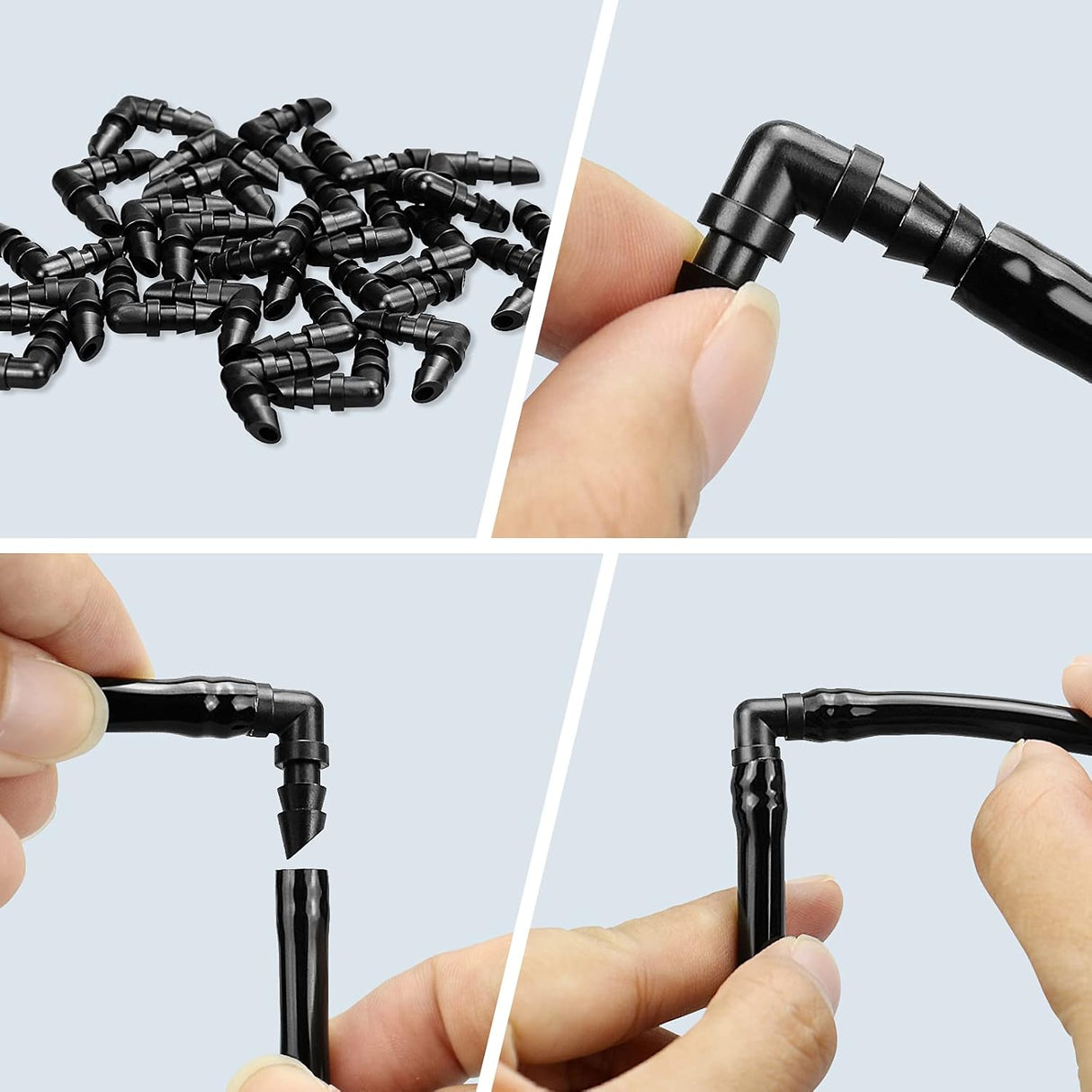50 pieces drip irrigation 1/4' barb elbow fittings, barb connectors fit universal 1/4 inch hoses, irrigation elbow for sprinkler system