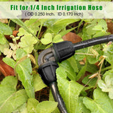 Drip Irrigation Fittings 1/4 Inch, Pack of 25 Barb Locking Elbows for 1/4 Inch Hoses, Drip Line Parts, Irrigation Connectors with Locking Nut for Drip Sprinklers, Garden and Lawn Watering Systems, Black - Side View