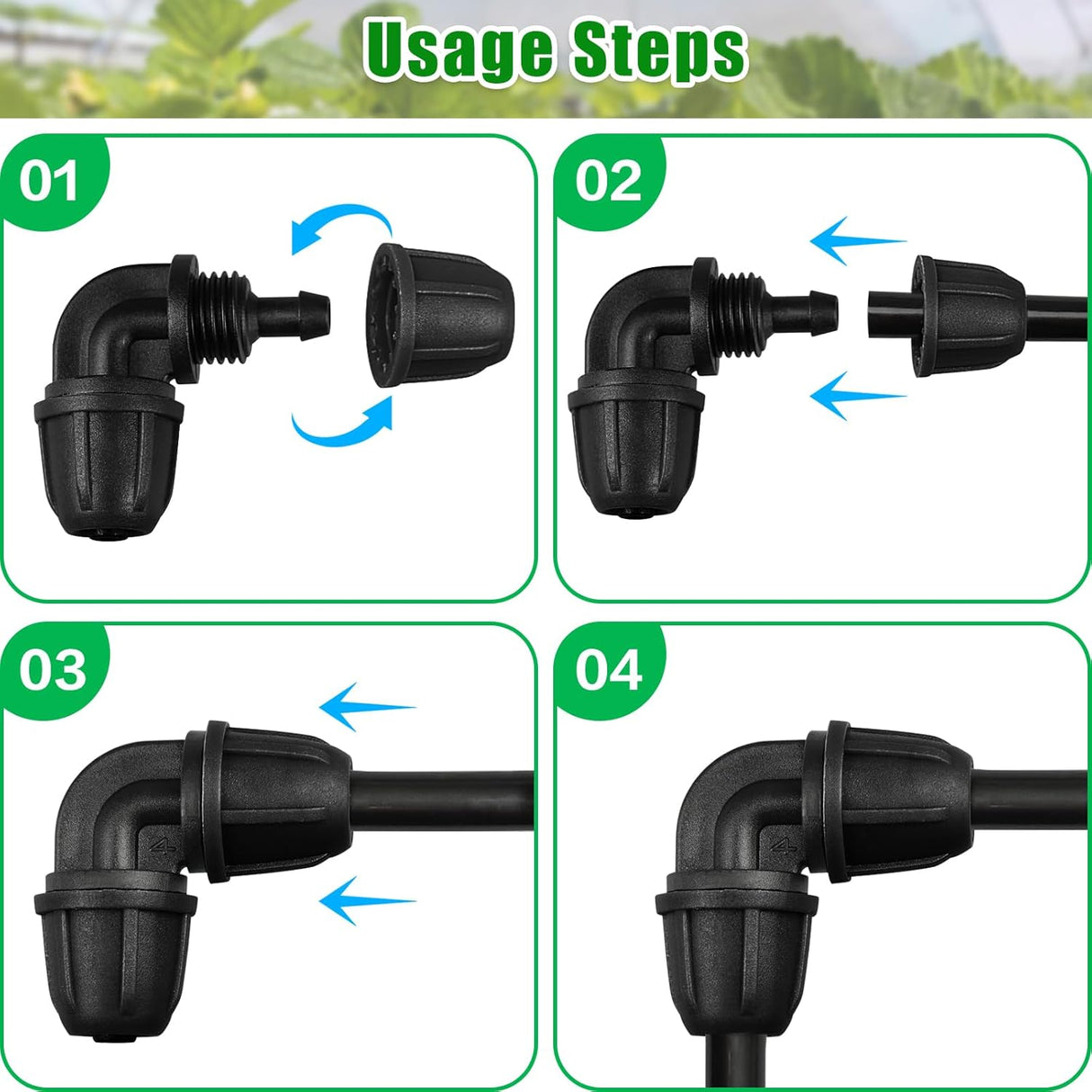 Drip Irrigation Fittings 1/4 Inch, Pack of 25 Barb Locking Elbows for 1/4 Inch Hoses, Drip Line Parts, Irrigation Connectors with Locking Nut for Drip Sprinklers, Garden and Lawn Watering Systems, Black
