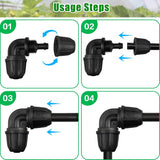 Drip Irrigation Fittings 1/4 Inch, Pack of 25 Barb Locking Elbows for 1/4 Inch Hoses, Drip Line Parts, Irrigation Connectors with Locking Nut for Drip Sprinklers, Garden and Lawn Watering Systems, Black - 45-Degree Angle