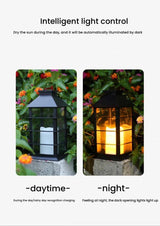 Waterproof outdoor solar lamp with candle flame effect, energy saving, warm white LED for patio, garden, lawn, terrace, tent, tree and garden - 2-pack - Top-Down View