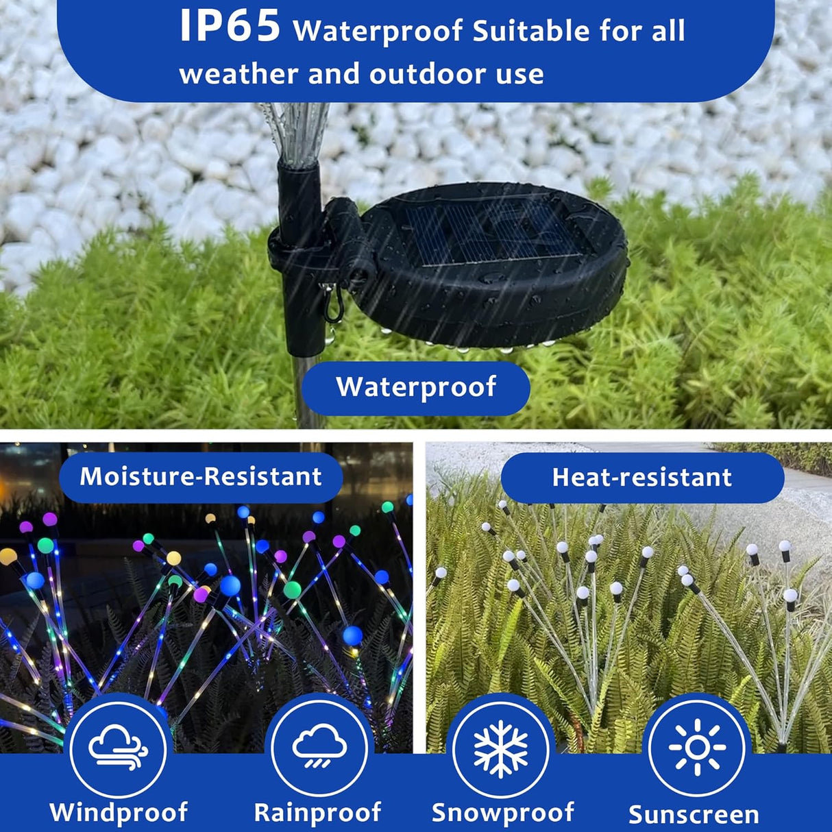 Solar garden lights, Christmas decoration, solar-powered fairy-tale outdoor lights, waterproof, 1-pack, 8 LEDs that move in the wind, dancing fireflies as light for garden decoration, yard, patio, path decoration