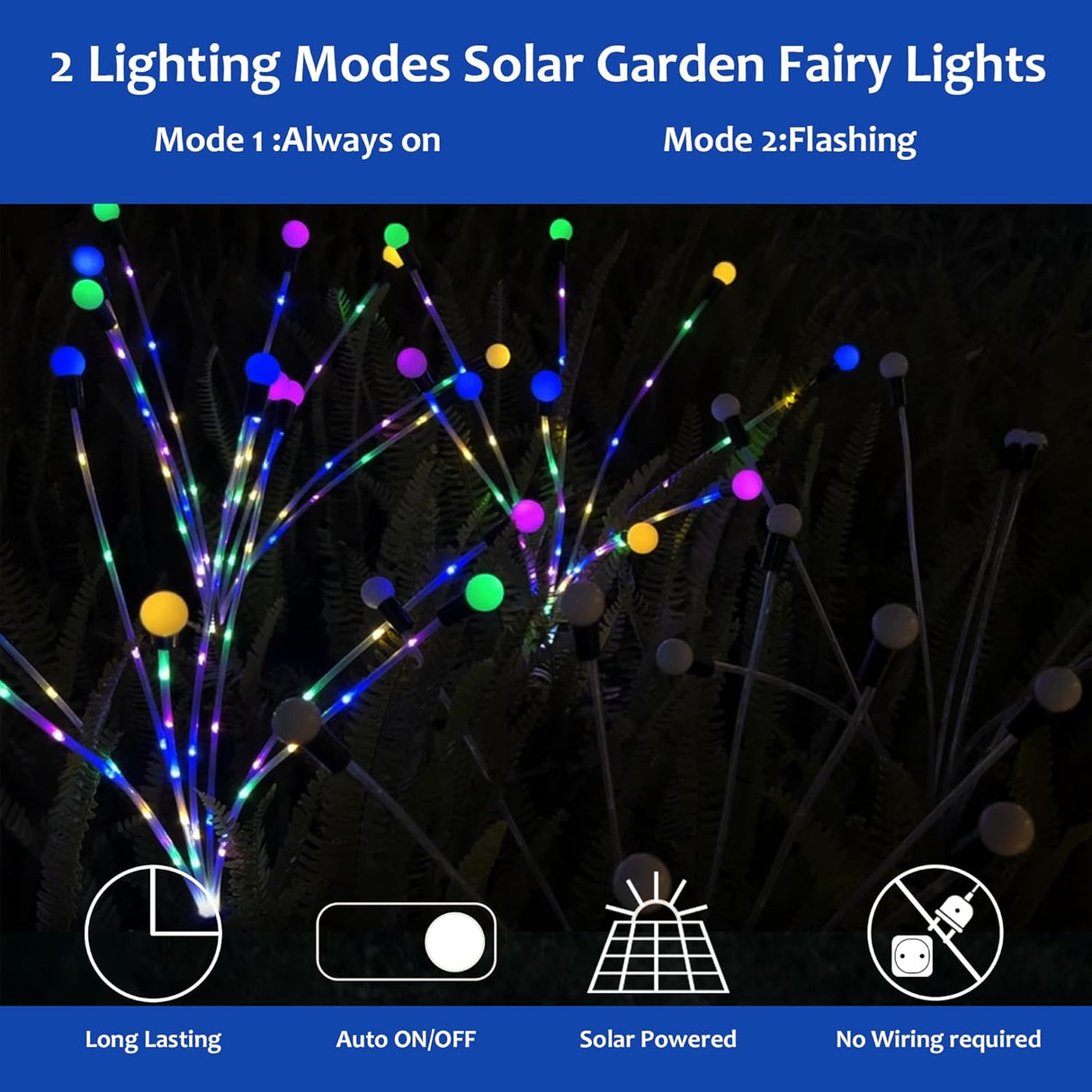 Solar garden lights, Christmas decoration, solar-powered fairy-tale outdoor lights, waterproof, 1-pack, 8 LEDs that move in the wind, dancing fireflies as light for garden decoration, yard, patio, path decoration