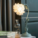 Green glass table lamp, flower table lamp, modern flower shape, metal top with glass lampshade, bedside table, desk lamp for bedroom, girl's room, living room, bedroom, office (green) - Front View