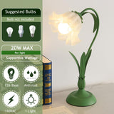 Green glass table lamp, flower table lamp, modern flower shape, metal top with glass lampshade, bedside table, desk lamp for bedroom, girl's room, living room, bedroom, office (green)