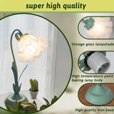 Green glass table lamp, flower table lamp, modern flower shape, metal top with glass lampshade, bedside table, desk lamp for bedroom, girl's room, living room, bedroom, office (green) - Top-Down View