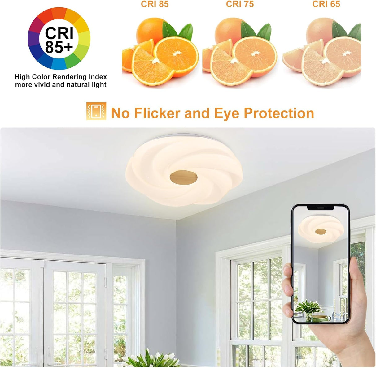LED recessed ceiling light, 48W dimmable flower shape ceiling lamp, 14.8 inch 3 CCT, close to the ceiling, suitable for bedroom, hallway, living room,