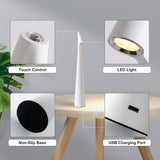 Portable LED Table Lamp with Touch Sensor, Metal Desk Lamp with 3 Brightness Levels, Rechargeable Night Light with 3 Colors Touch Control for Bedside and Dining Room (White) - Top-Down View
