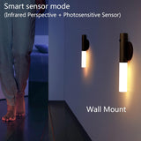 Night light with motion sensor, indoor lamp with LED, magnetic and portable lighting, no plug, USB charging function, wall lamp for hallway, bedroom, wardrobe, table, stairwell, cupboard, kitchen, etc., walnut - Front View