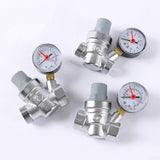 Adjustable pressure reducing valve with integrated pressure gauge for hot and cold water, brass pipe valve for home, commercial and industrial use (DN15)
