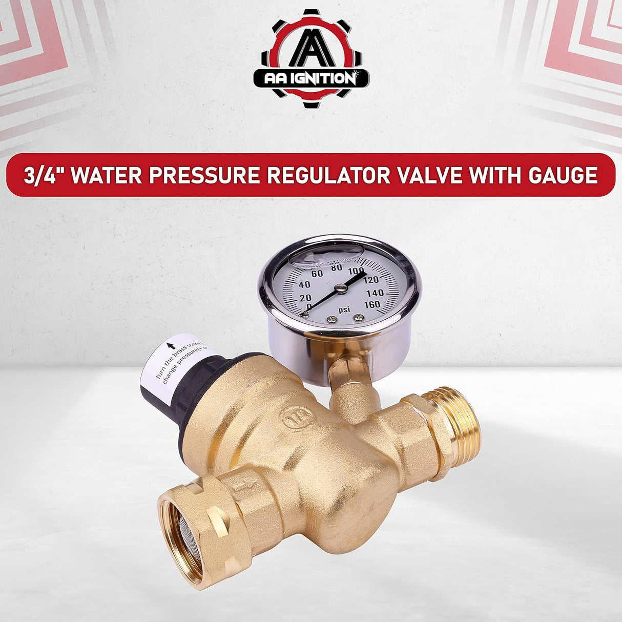RV Water Pressure Regulator with Gauge Adjustable 3/4" Hose Valve - RV Water Pressure Regulator with Gauge - RV Camper Water Pressure Regulator, Trucks, Trailers - Trailer Water Pressure Gauge