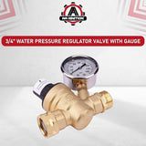RV Water Pressure Regulator with Gauge Adjustable 3/4" Hose Valve - RV Water Pressure Regulator with Gauge - RV Camper Water Pressure Regulator, Trucks, Trailers - Trailer Water Pressure Gauge