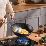2 Pieces Stainless Steel Kitchen Utensil Set, 304 Stainless Steel Wok Spatula and Soup Ladle Set with Long Heat-Resistant Wooden Handle - 45-Degree Angle