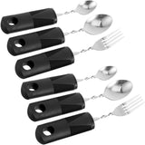 2 Sets Flexible Camping Utensils One-Handed Kitchen Gadgets Pan Disabled Tableware Non-Slip Tableware Adaptive Utensils Gadgets for Disabled Rubber Black