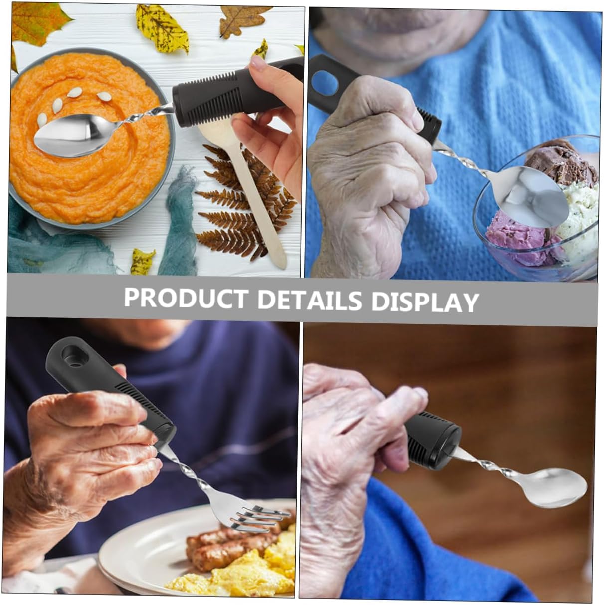 2 Sets Flexible Camping Utensils One-Handed Kitchen Gadgets Pan Disabled Tableware Non-Slip Tableware Adaptive Utensils Gadgets for Disabled Rubber Black