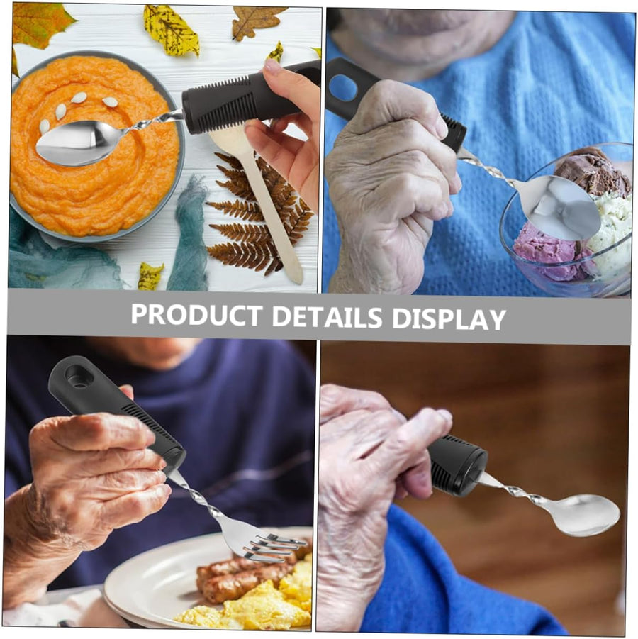 2 Sets Flexible Camping Utensils One-Handed Kitchen Gadgets Pan Disabled Tableware Non-Slip Tableware Adaptive Utensils Gadgets for Disabled Rubber Black