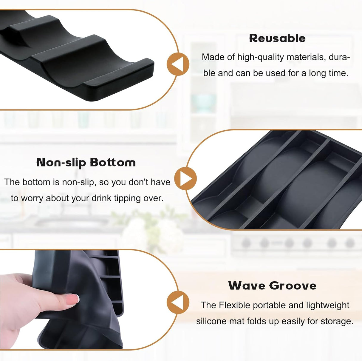 Forhandy 3 pcs bottle holders, refrigerator, non-slip, stackable, refrigerator, organizer, bottles, foldable for storing beer, drinks, mineral water (black)