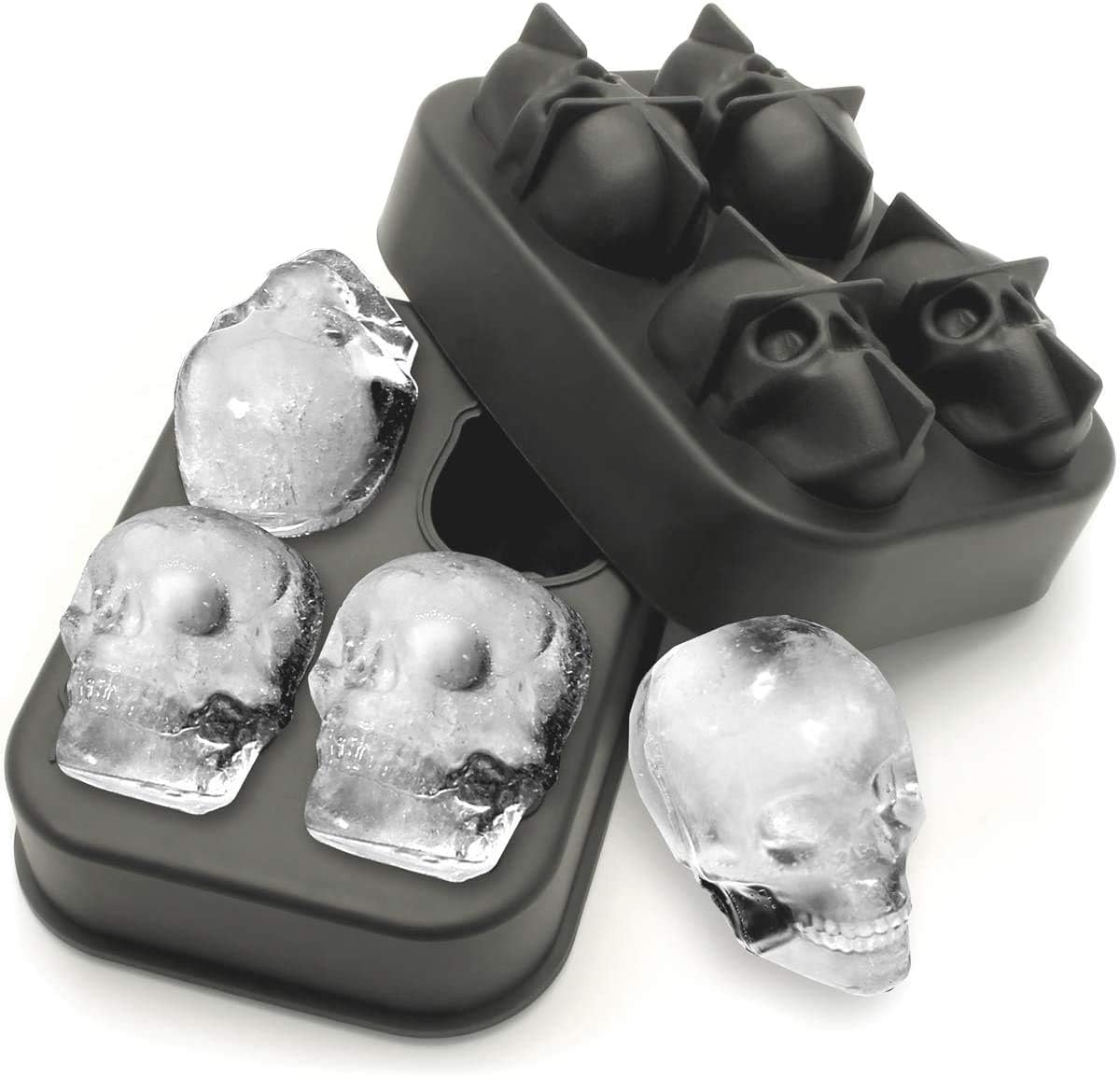 4 skulls - ice cubes - silicone ice cube maker - for home - kitchen - bar accessories - drinks - random color - refrigerator