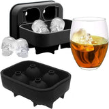 4 skulls - ice cubes - silicone ice cube maker - for home - kitchen - bar accessories - drinks - random color - refrigerator - Top-Down View