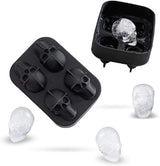 4 skulls - ice cubes - silicone ice cube maker - for home - kitchen - bar accessories - drinks - random color - refrigerator - 45-Degree Angle