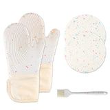Quilted Cotton Terry Oven Mitts, Pot Holders, Kitchen Brushes, Set of 5, Heat Resistant, Silicone Handles, Shake