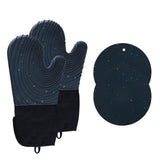 Quilted Cotton Terry Oven Mitts, Pot Holders, Kitchen Brushes, Set of 5, Heat Resistant, Silicone Handles, Shake - Top-Down View