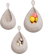 Hanging Storage Baskets - Set of 3 - For Kitchen and Bathroom - With Jute Design