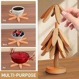Tree Shape Coasters - Wooden Set of 4 - Protection and Decoration - For Kitchen - 45-Degree Angle