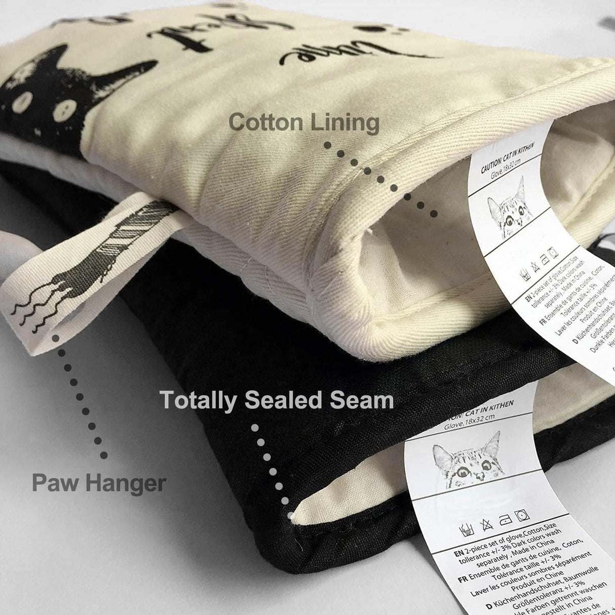 Oven Gloves - Cat Design - For Cooking And Baking - Size 17x31 Cm - Heat Resistant