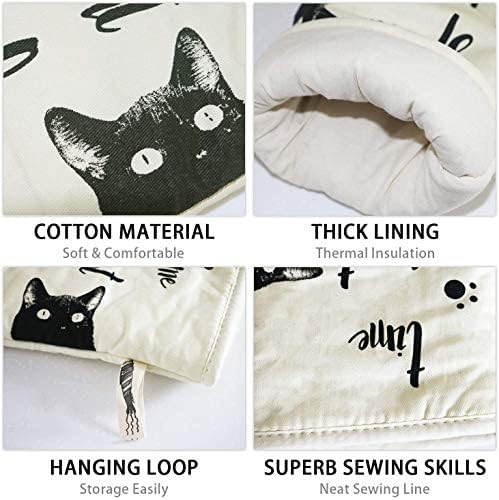 Oven Gloves - Cat Design - For Cooking And Baking - Size 17x31 Cm - Heat Resistant