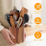 Kitchen Utensil Holder - Acacia Wood with 360 Degree Rotatable - Suitable for 15-20 Pieces - With Non-Slip Bottom - Round Organizer