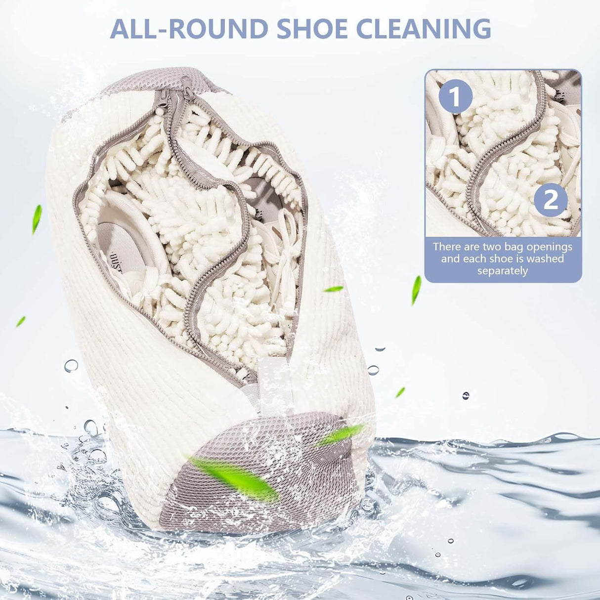 Mesh Shoe Washing Bag with Hidden Zip and Protective Chenille Lining, Machine Washable Trainer Laundry Bag for Sneakers, White