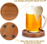 6 Pieces Best Wooden Coasters with Holder, Coffee Table Decor, Acacia Wood Coaster Set, Modern Drink Coaster, Dining Table, Kitchen Accessories, Cute Beer Bar, Decorative Rustic Coasters for Outdoors - Side View