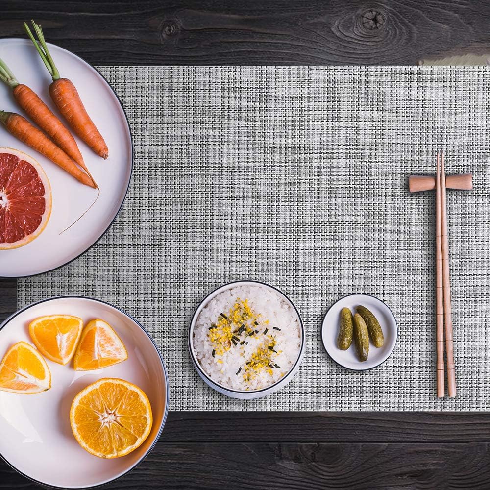 PVC placemat, 4 pieces non-slip heat-resistant placemats, washable vinyl placemats, set of 4 - gray