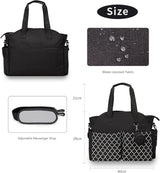 Baby Storage Bag - Multifunctional Diaper Bag with 13 Compartments - Including Special Pacifier Pocket - Large Capacity for All Baby Needs - Black - 45-Degree Angle