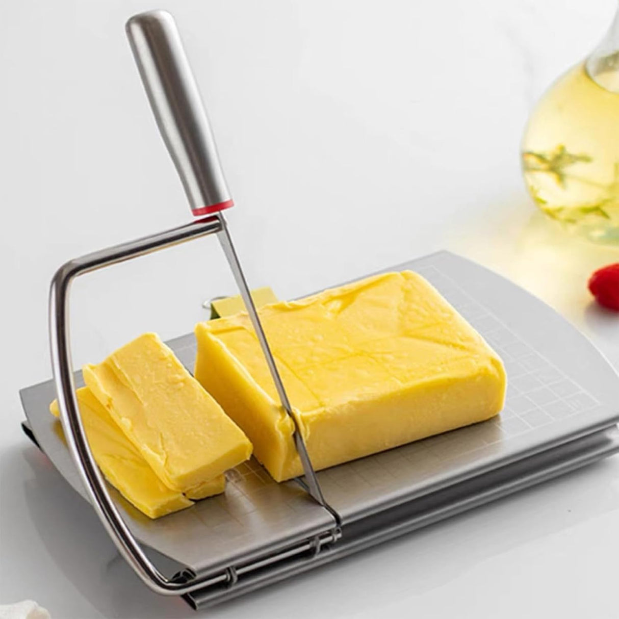 Cheese Cutter - Stainless Steel Blade with Measuring Scale - For Block Cheese and Sausage - Multifunctional Kitchen Aid