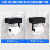 Toilet Roll Holder - Black Stainless Steel - With Wet Wipe Holder - Self-Adhesive Mounting - For Bathroom and Kitchen - Side View