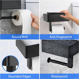 Toilet Roll Holder - Black Stainless Steel - With Wet Wipe Holder - Self-Adhesive Mounting - For Bathroom and Kitchen - Top-Down View