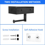 Toilet Roll Holder - Black Stainless Steel - With Wet Wipe Holder - Self-Adhesive Mounting - For Bathroom and Kitchen - 45-Degree Angle