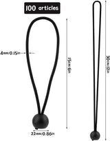 Rubber buckle - 15 cm tarpaulin clip with ball, tent rubber tarpaulin rubber - tent tensioner accessories - rubber ring - retractable ring - tent rubber tensioner, tarpaulin - 100 pieces - Front View