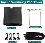 Round Pool Cover - Robust 420D Oxford Fabric Cover for Garden Pools with Drawstring - Waterproof Round Pool Cover with Winding Cord and Ground Pegs - 6 ft - Front View